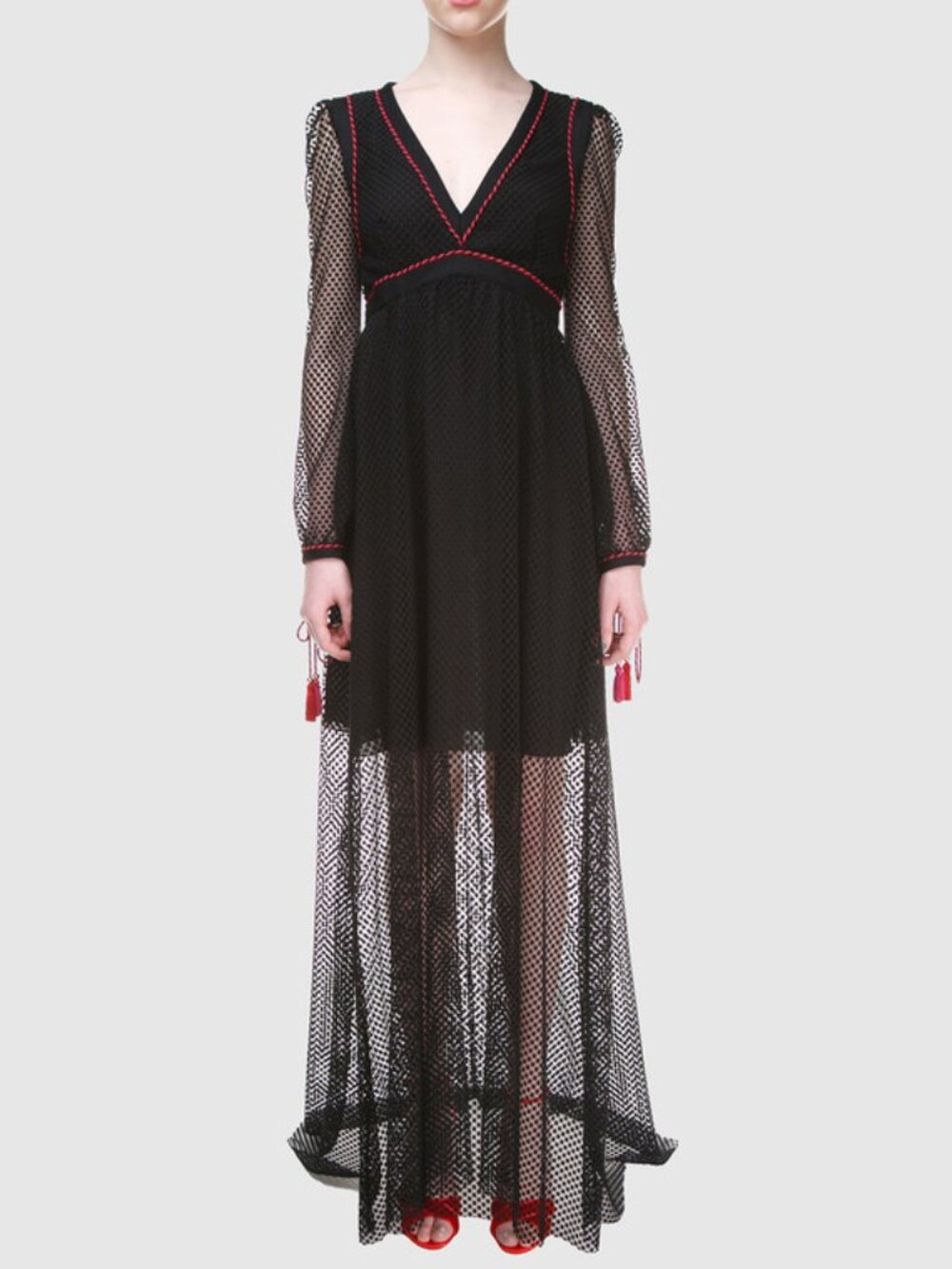 Philosophy Di Lorenzo Serafini Black Crochet Braided-Trim Maxi Dress